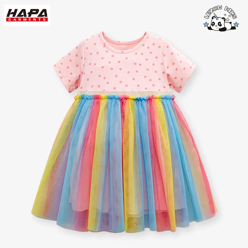 LEZONKIDS - Factory Direct Sale children's dress rainbow mesh skirt cute summer girl princess dress